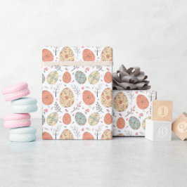 Pastel Påsk Wrapping Papper - Blommigt äggvita Presentpapper