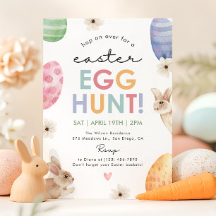 Pastel Påskägg Hunt Party Cute Blommigt Bunny Inbjudningar
