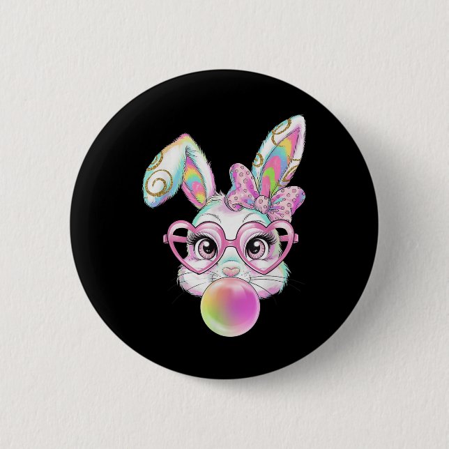 Pastel Påskhare Rabbit Sungles Bubble Gum Rosa Knapp (Framsida)
