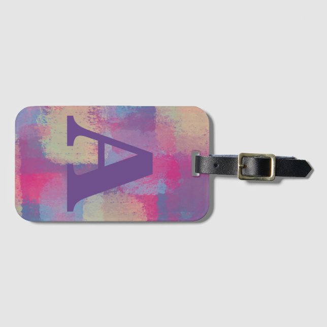 Pastel Patchwork Rosa and Lila Abstrakt Bagagebricka (Framsida horisontal)