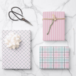 Pastel Pattern of Pink, Mint, Gray Plaid & Stripes