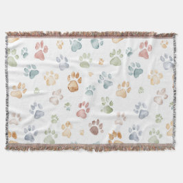 Pastel Paw Print Throw Blanket Cozy Bloom  Filt