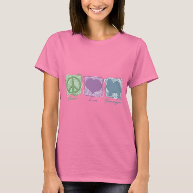 Pastel Peace, Kärlek och Samoyeds T-shirt (Framsida)