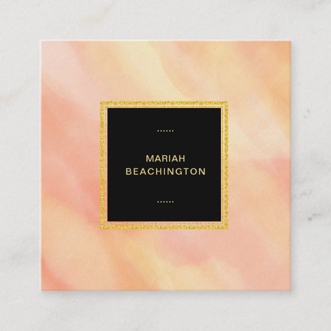 *~* Pastel Peach Abstrakt Brushstrokes Girly Fyrkantigt Visitkort (Framsida)