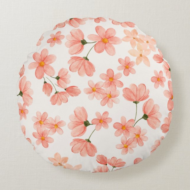 Pastel Peach Blommigt Round Pillow Rund Kudde (Framsidan)