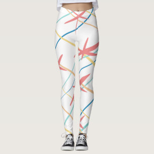 Pastel Peach Blue Gult Coral Rosa Abstrakt Leggings