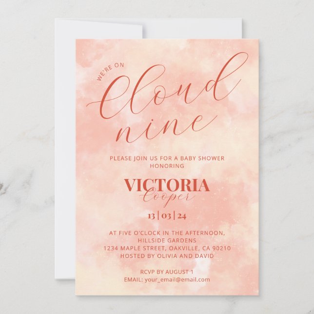 Pastel Peach Färg Cloud Nine Baby Shower Inbjudningar (Framsida)