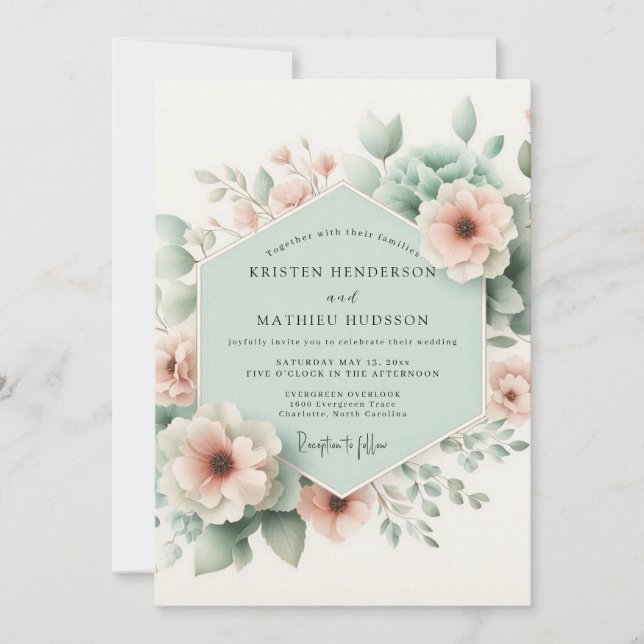 Pastel Peach Floral Whimsy Wedding Inbjudningar (Framsida)