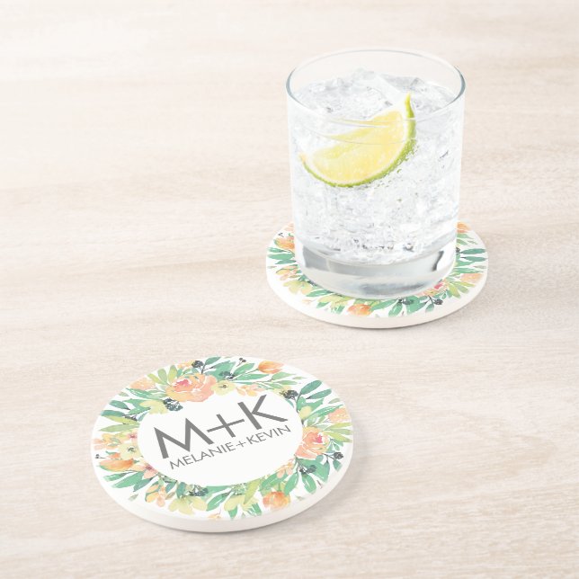 Pastel Peach Flowers Utandning Bröllop Underlägg (Sidan)