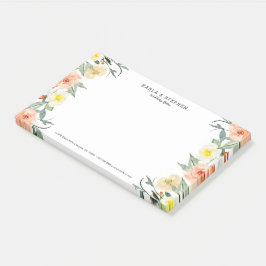 Pastel-Peach Garden Flowers Gräns Post-it Block