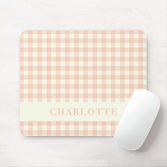 Pastel Peach Gingham Buffalo Check Play Namn Musmatta (Med mus)