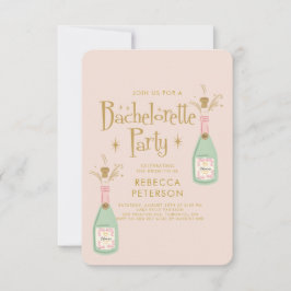Pastel Peach Golden Champagne Bachelorette Party Inbjudningar