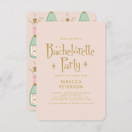 Pastel Peach Golden Champagne Bachelorette Party Inbjudningar