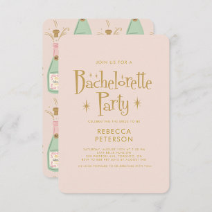 Pastel Peach Golden Champagne Bachelorette Party Inbjudningar