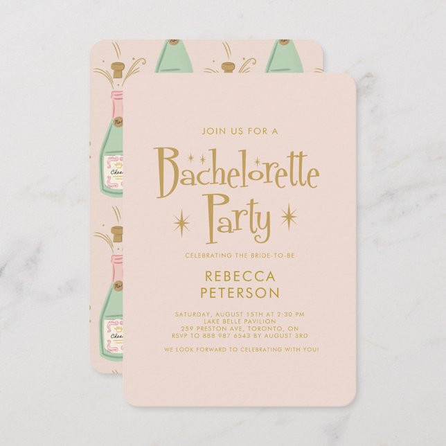 Pastel Peach Golden Champagne Bachelorette Party Inbjudningar (Skapare uppladdad)