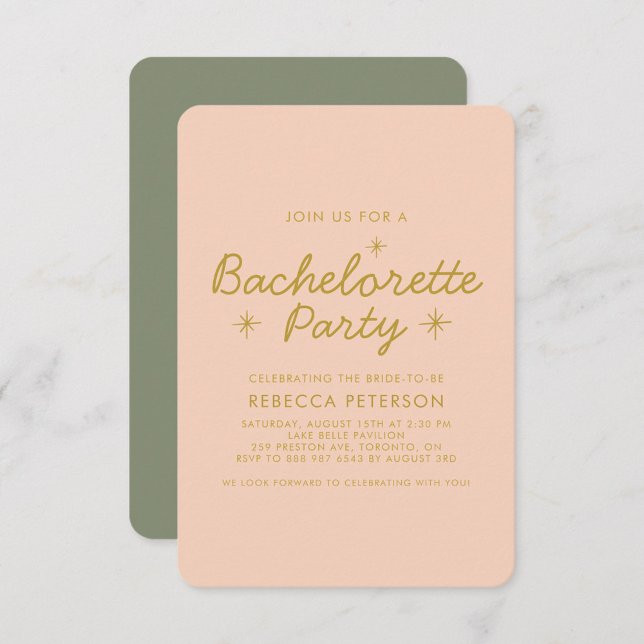 Pastel Peach Golden Typography Bachelorette Party Inbjudningar (Skapare uppladdad)