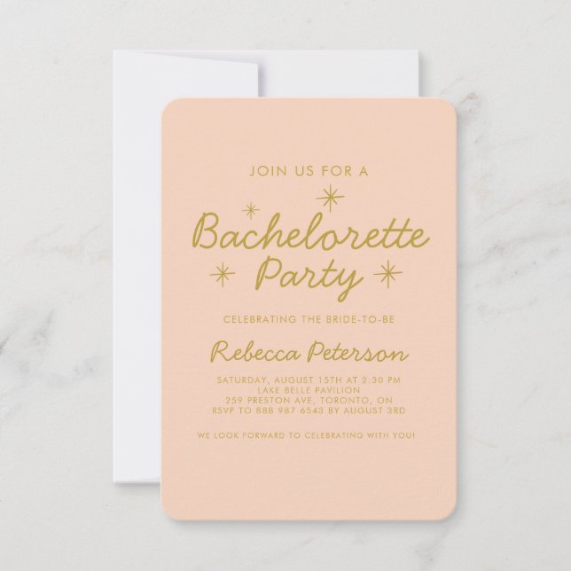 Pastel Peach Golden Typography Bachelorette Party Inbjudningar (Framsida)
