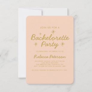 Pastel Peach Golden Typography Bachelorette Party Inbjudningar
