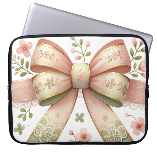 PASTEL PEACH & GRÖNT IRISH THEMED BOW LAPTOP FODRAL (Framsidan)