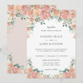 Pastel  Peach Ivory Blommigt Ro Bröllop Inbjudningar