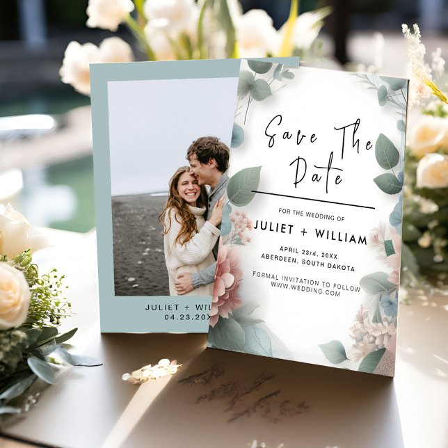 Pastel Peach Mint Moss Sage Grönt Bröllop Spara Datumet (Skapare uppladdad)