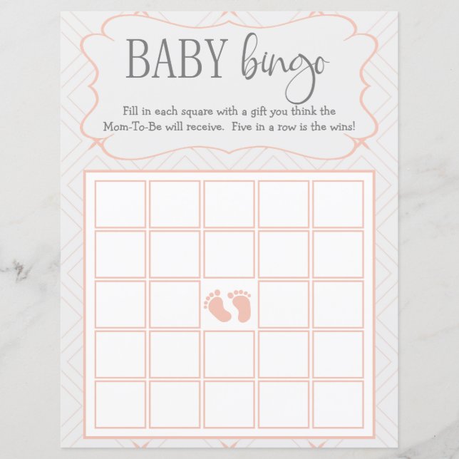 Pastel Peach och Cream Geometric Baby Bingo (Framsida)