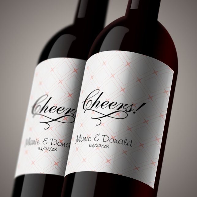 Pastel Peach och Cream Geometric Vinflaska Etikett (Skapare uppladdad)