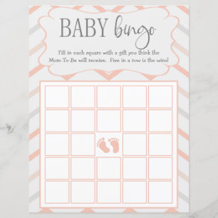 Pastel Peach och Grått Zig Zag Baby Bingo