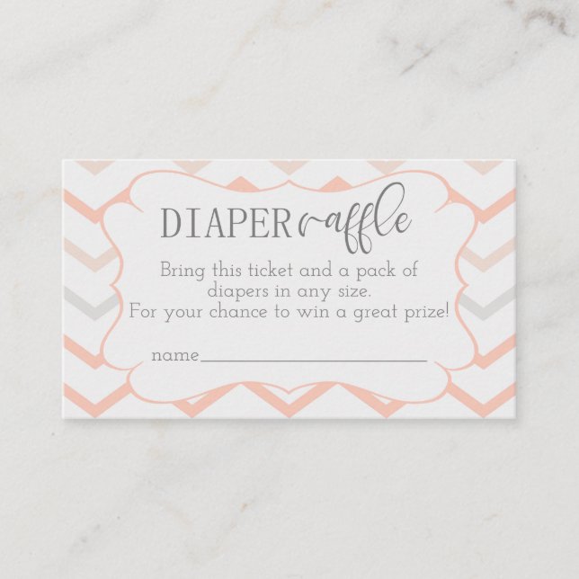 Pastel Peach och Grått Zig Zag Diaper Raffle Tilläggskort (Framsida)