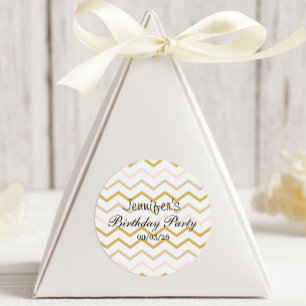 Pastel Peach och Guld Zig Zag Runt Klistermärke