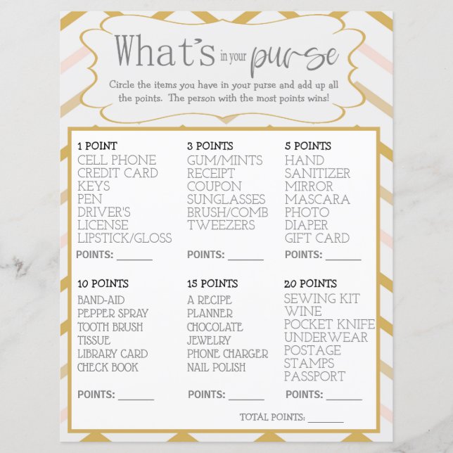 Pastel Peach och Guld Zig Zag Whats in your Purse (Framsida)