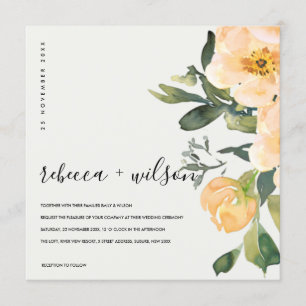 PASTEL PEACH PEONY BLOMMIGT WATERCOLOR BRÖLLOP INBJUDNINGAR