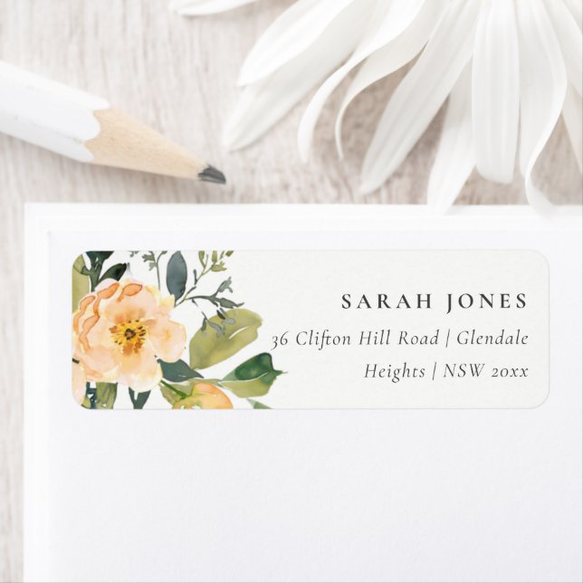 PASTEL PEACH PEONY WATERCOLOR BLOMMIGT ADRESS RETURADRESS ETIKETT (Insitu)