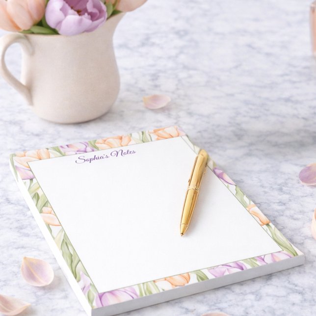 Pastel Peach Purple Spring Floral Name Notepad Anteckningsblock (Skapare uppladdad)
