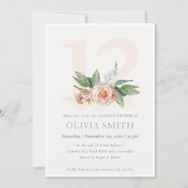Pastel Peach Ro Blommigt Bunch 12 Birthday Inbjuda Tack Kort