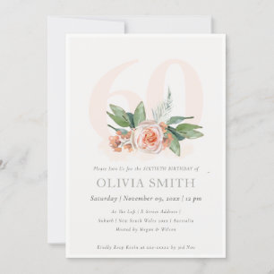 Pastel Peach Ro Blommigt Bunch 60 Birthday Inbjuda Tack Kort