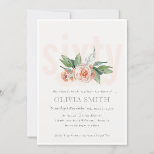 Pastel Peach Ro Blommigt Bunch 60 Birthday Inbjuda Tack Kort