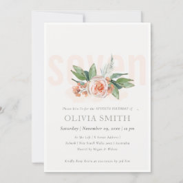 Pastel Peach Ro Blommigt Bunch 7:e Birthday Inbjud Tack Kort