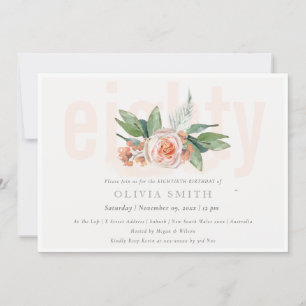 Pastel Peach Ro Blommigt Bunch 80 Birthday Inbjuda Tack Kort