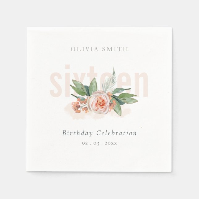 Pastel Peach Ro Blommigt Bunch Vilken ålder som he Pappersservett (Framsidan)