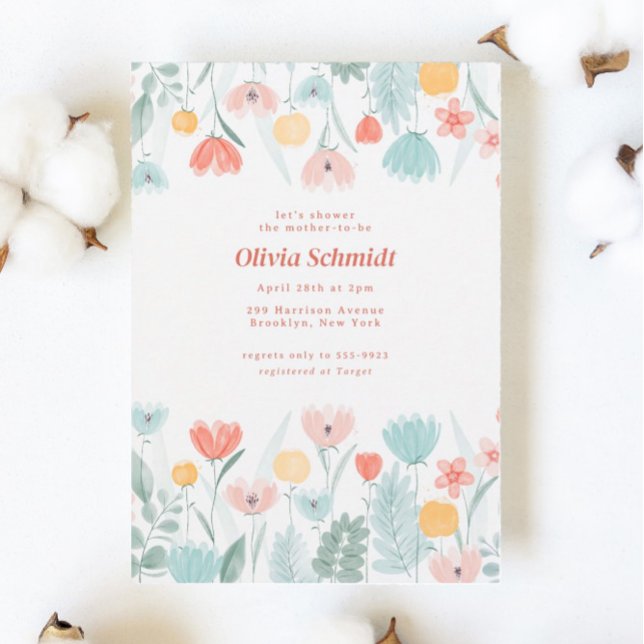 Pastel Peach Watercolor WildblomBaby Shower Inbjudningar (Skapare uppladdad)