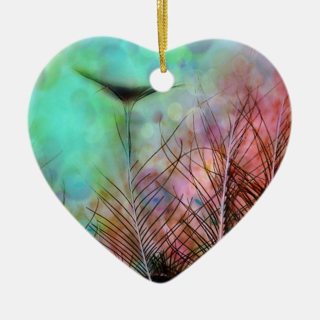 Pastel Peacock Feathers Julgransprydnad Keramik (Framsidan)