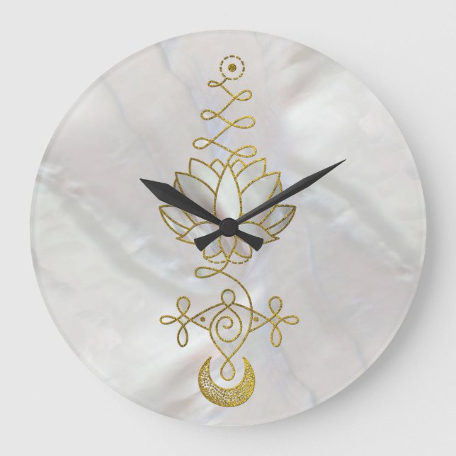 Pastel Pearl Unalome Lotus Symbol Stor Klocka (Framsida)