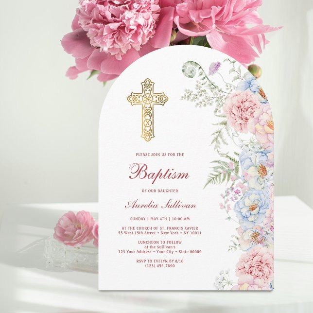 Pastel Peonies Arch Baptism Inbjudningar (Skapare uppladdad)