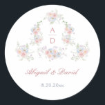 Pastel Peonies Frame Wedding Monograms Runt Klistermärke<br><div class="desc">elegant floral wedding stickers</div>