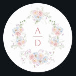 Pastel Peonies Frame Wedding Monograms Runt Klistermärke<br><div class="desc">elegant floral wedding stickers</div>