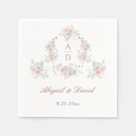Pastel Peonies Ram Bröllop Monogram Pappersservett