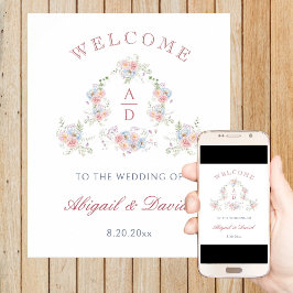 Pastel Peonies Ram Bröllop Monogram Välkommen Poster