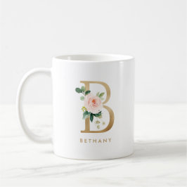 Pastel Peony Blommigt Brev B Gold Foil Monogram Kaffemugg