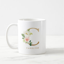 Pastel Peony Blommigt Brev C Gold Foil Monogram Kaffemugg